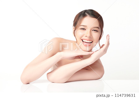 Beautiful young asian woman with clean fresh skin on white background, Face care, Facial treatment, Cosmetology, beauty and spa, Asian women portrait. 114739631
