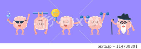 Humanized Brain Character with Various Action Vector Set Humanized Brain Character with Various Action Vector Set 114739801
