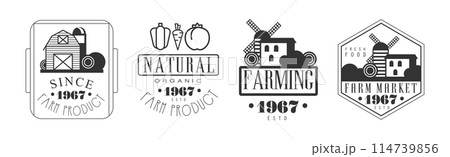Organic Farm Product Label and Logo Monochrome Design Vector Set Organic Farm Product Label and Logo Monochrome Design Vector Set 114739856