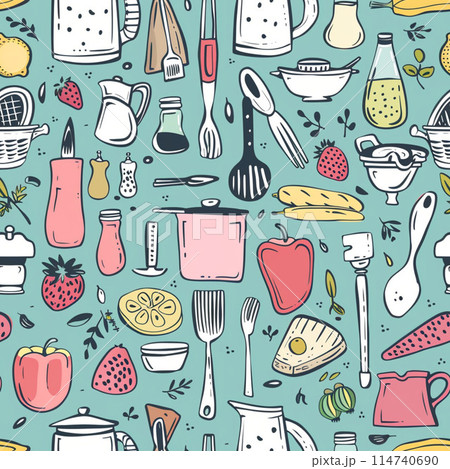 seamless pattern with kitchen utensils seamless pattern with kitchen utensils 114740690