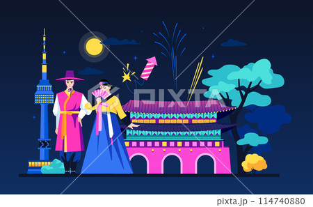 Come to rest in South Korea - modern colored vector illustration Come to rest in South Korea - modern colored vector illustration 114740880