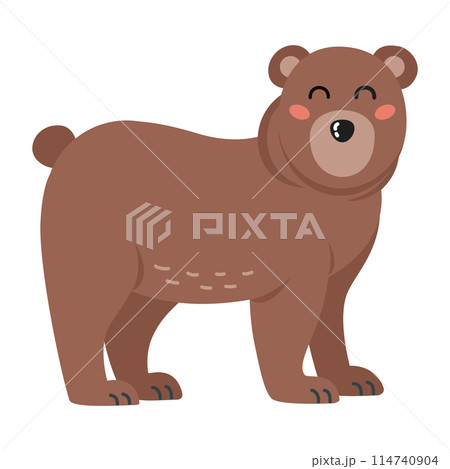 Cute cartoon brown bear. Forest animal, kids design for print, poster, stickers, nursery. Vector illustration. Vector illustration 114740904