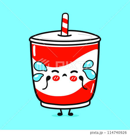 Crying Cold drink character. Vector hand drawn cartoon kawaii character illustration icon. Isolated on blue background. Sad Cold drink character concept 114740926