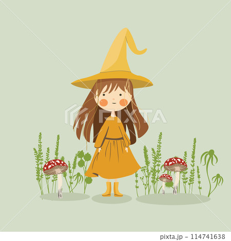 llustration with a cute forest witch 114741638
