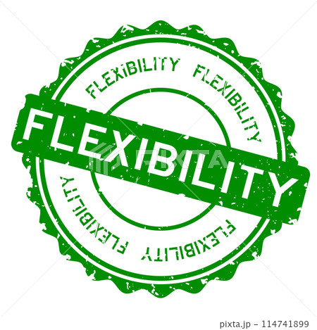 Grunge green flexibility word round rubber seal stamp on white background 114741899