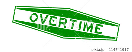 Grunge green overtime word hexagon rubber seal stamp on white background 114741917