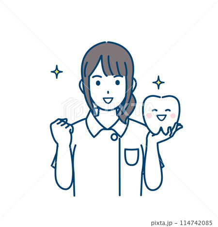 歯の健康を応援する歯医者、歯科衛生士の女性のイラスト 114742085