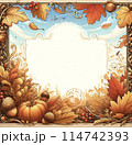 秋を感じさせる黄金色と琥珀色の紅葉 114742393