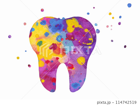 Tooth icon. Vector colorful watercolor illustration Tooth icon. Vector colorful watercolor illustration 114742519