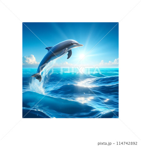 海を跳ねるイルカのイラストのイラスト素材 [114742892] - PIXTA