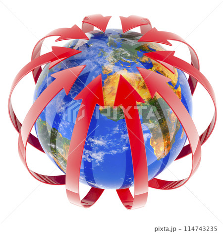 Earth Globe with red arrows around. 3d rendering 114743235