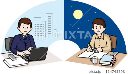 働きながら勉強する社会人の男性 114743398