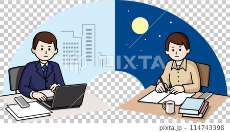 働きながら勉強する社会人の男性 114743398