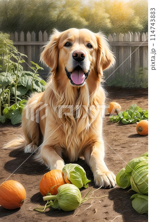 Golden Retriever Sketch Color Wall Art.  114743883