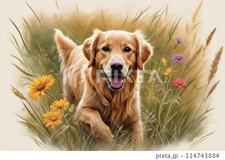Golden Retriever Sketch Color Wall Art. 114743884