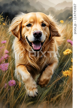 Golden Retriever Sketch Color Wall Art. 114743887