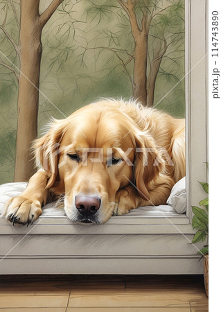 Golden Retriever Sketch Color Wall Art. Golden Retriever Sketch Color Wall Art. 114743890