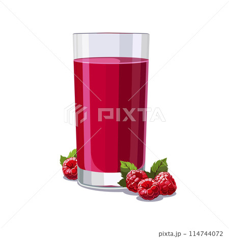Full glass of red freshly squeezed raspberries juice. Isolated vector summer drink for flat design Full glass of red freshly squeezed raspberries juice. Isolated vector summer drink for flat design 114744072