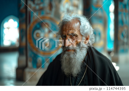 old orthodox priest in the church 114744395
