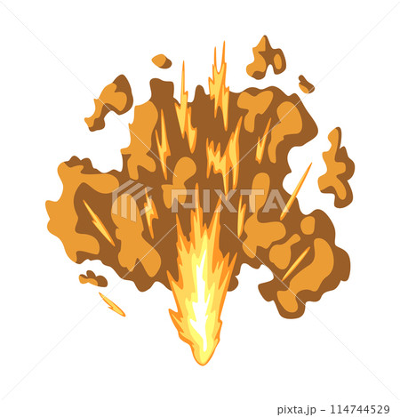 Gun flashe or gunshot animation. Fire explosion effect during the shot with the gun. Cartoon flash effect of bullet start. Shotgun fire, muzzle flash and explode 114744529