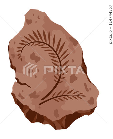 Archeology fossil stone with print of extinct plants. Archeology and paleontology. Cartoon vector illustration Archeology fossil stone with print of extinct plants. Archeology and paleontology. Cartoon vector illustration 114744557