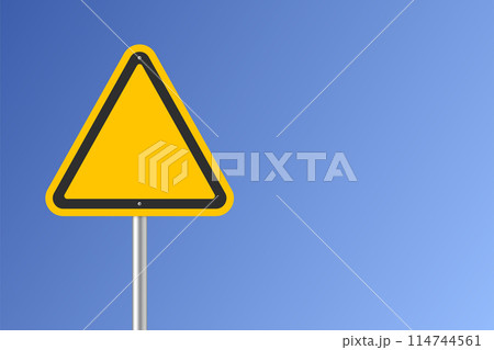 Blank Yellow Road Sign Isolated on Blue Sky. Vector illustration 114744561
