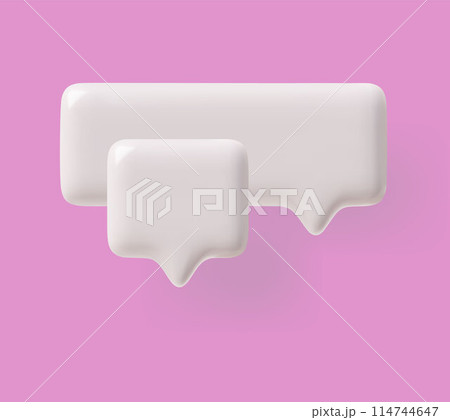 3D glossy white empty speech bubbles, vector volume rectangle and square text bubbles with shadow on pink, chat message 114744647