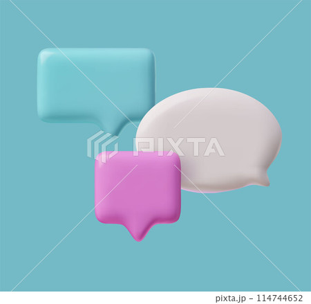 Colorful 3D speech bubble icons in turquoise, pink, and white vector illustration 114744652