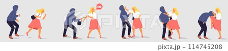 Self defense set with young woman struggling with threat 114745208