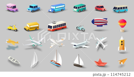 Different mode of transport isometric vector illustration set 114745212