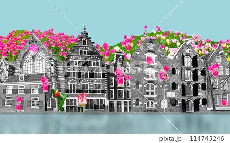 Art design or collage of Amsterdam photos at Netherlands Holland 114745246