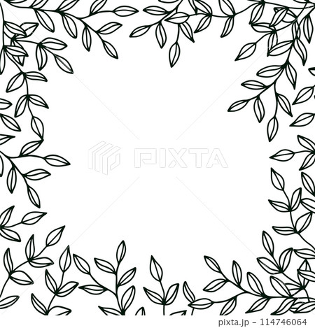 Doodle leaves frame with cute outline leaves. Vector background 114746064