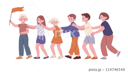 Children playing train. Cute little kids play connecting game. Kindergarten playtime, isolated happy toddler friends, cartoon kicky vector scene Children playing train. Cute little kids play connecting game. Kindergarten playtime, isolated happy toddler friends, cartoon kicky vector scene 114746549
