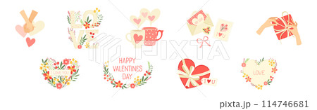 Valentine's Day with Love Heart and Flowers Vector Set Valentine's Day with Love Heart and Flowers Vector Set 114746681