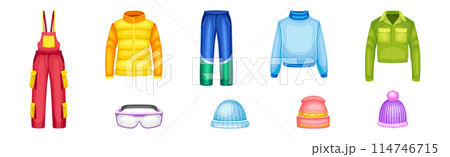 Winter Clothes and Warm Outerwear as Protection Against Cold Weather Vector Set Winter Clothes and Warm Outerwear as Protection Against Cold Weather Vector Set 114746715
