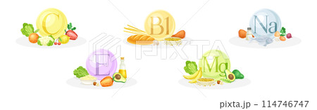 Food Group and Vitamin Category of Macro and Micronutrient Vector Set 114746747