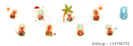Cartoon Thermometer Character in Different Pose and Action Vector Set 114746752