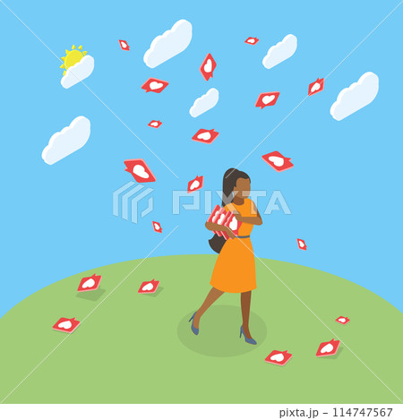 3D Isometric Flat Vector Illustration of Addicted To Social Media, Popularity, Feedback, Influence 114747567