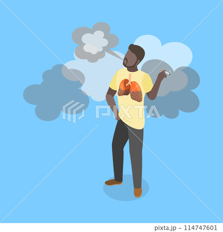 3D Isometric Flat Vector Illustration of Cigarette Addiction, Unhealthy Lifestyle 114747601