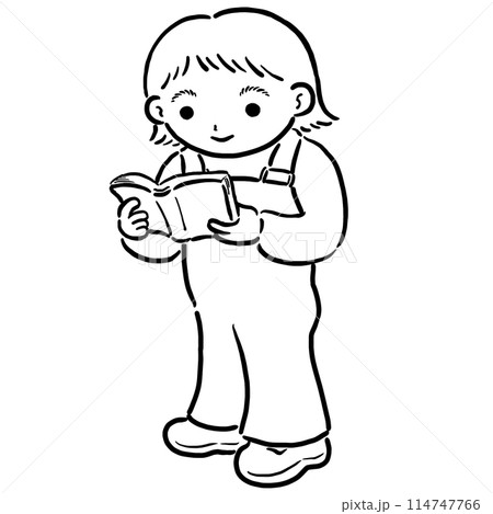 立って本を読む女の子 線画 立って本を読む女の子 線画 114747766