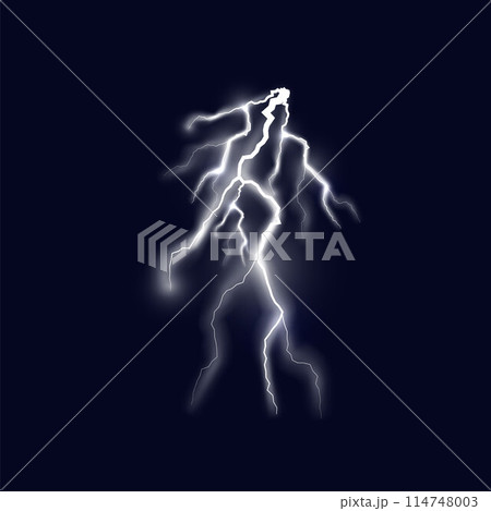 White lightning and thunderbolt, vector realistic natural strength or magic, electricity and explosion, bolt lightning 114748003
