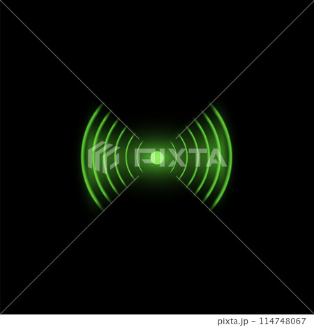 Vector illustration of neon green wifi waves with radio and sound effect black background 114748067