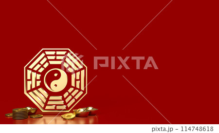 The Gold Bagua symbol of taoism for religion concept 3d rendering. 114748618