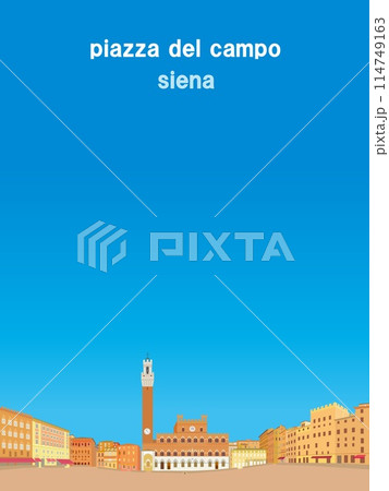 カンポ広場　piazza del campo　シエナ　siena　マンジャの塔　市庁舎　イタリア 114749163
