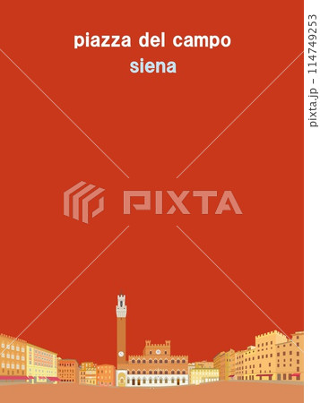 カンポ広場　piazza del campo　シエナ　siena　マンジャの塔　市庁舎　イタリア 114749253