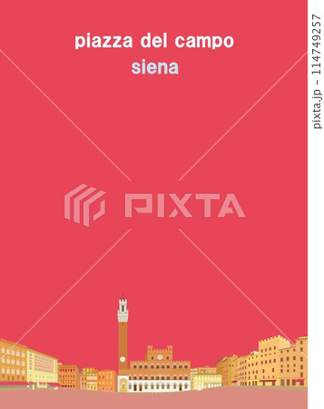 カンポ広場　piazza del campo　シエナ　siena　マンジャの塔　市庁舎　イタリア 114749257