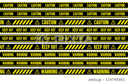 注意、警告、立入禁止のテープ装飾 ベクターイラスト 114749361