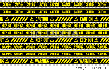 注意、警告、立入禁止のテープ装飾 ベクターイラスト 114749361