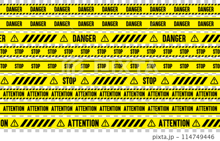 Danger, stop and attention tape decorations Vector illustration 114749446