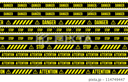危険、ストップ、アテンションのテープ装飾 ベクターイラスト 114749447